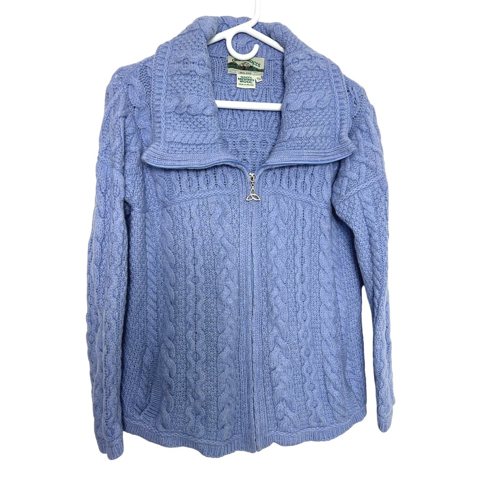 Aran Crafts Merino Wool Cardigan Women S Blue Irish Cable Knit Irish Sweater